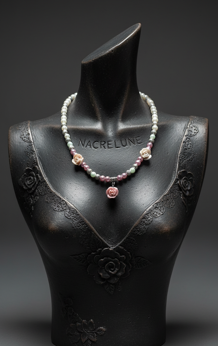 Collier fantaisie avec fleurs en résine et perles – NACRELUNE NACRELUNE collier