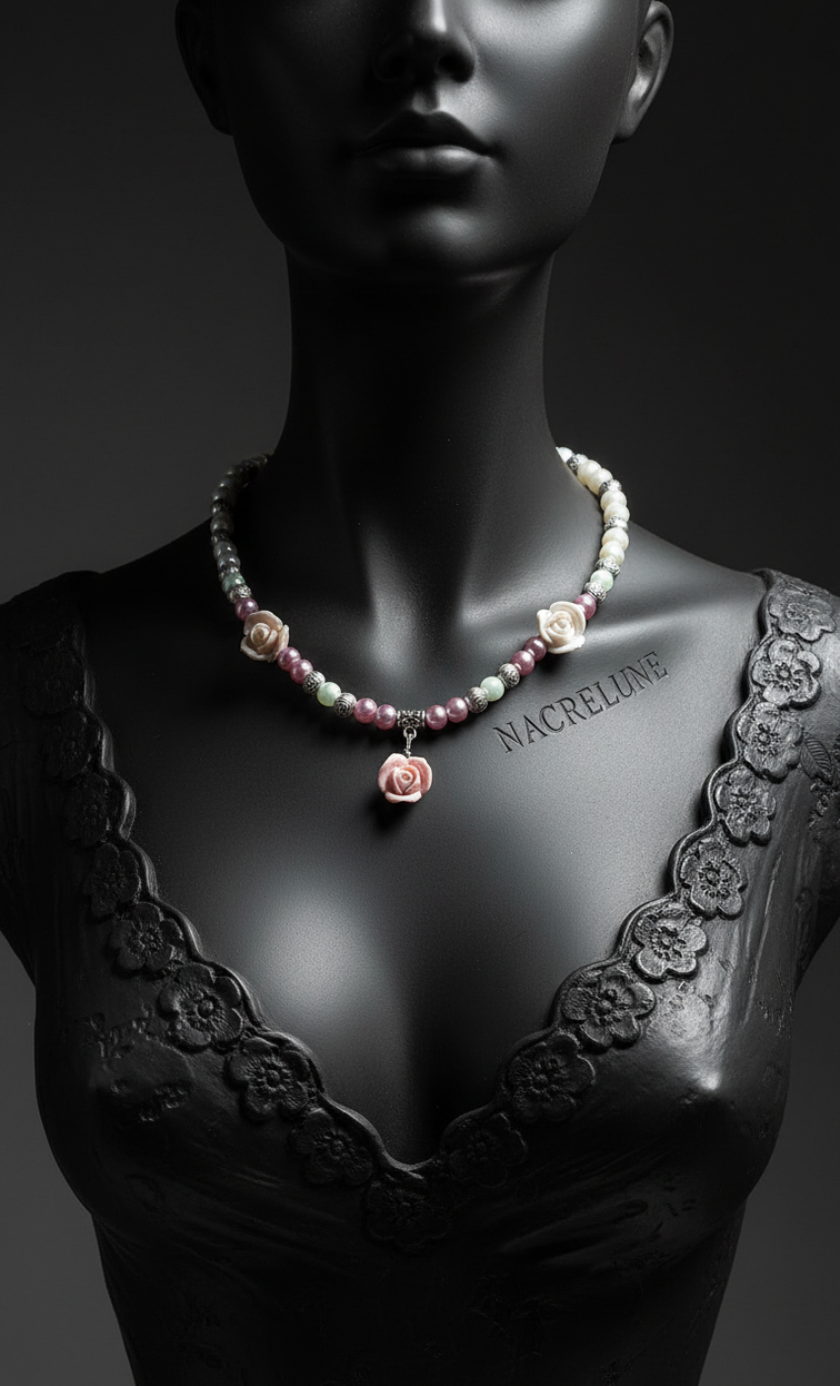 Collier fantaisie avec fleurs en résine et perles – NACRELUNE NACRELUNE collier