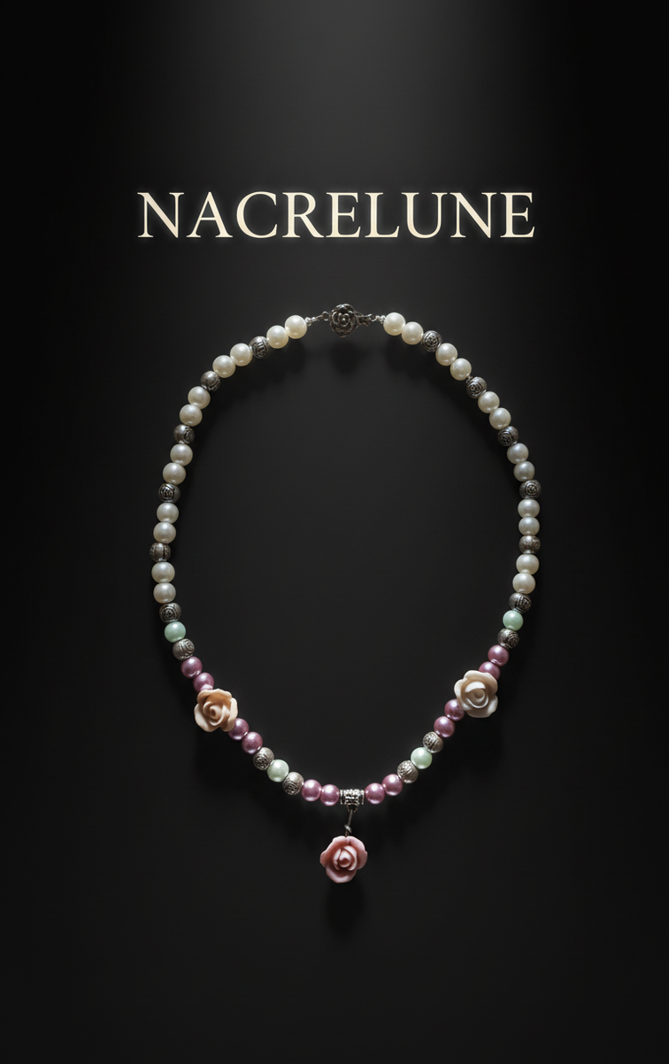 Collier fantaisie avec fleurs en résine et perles – NACRELUNE NACRELUNE collier