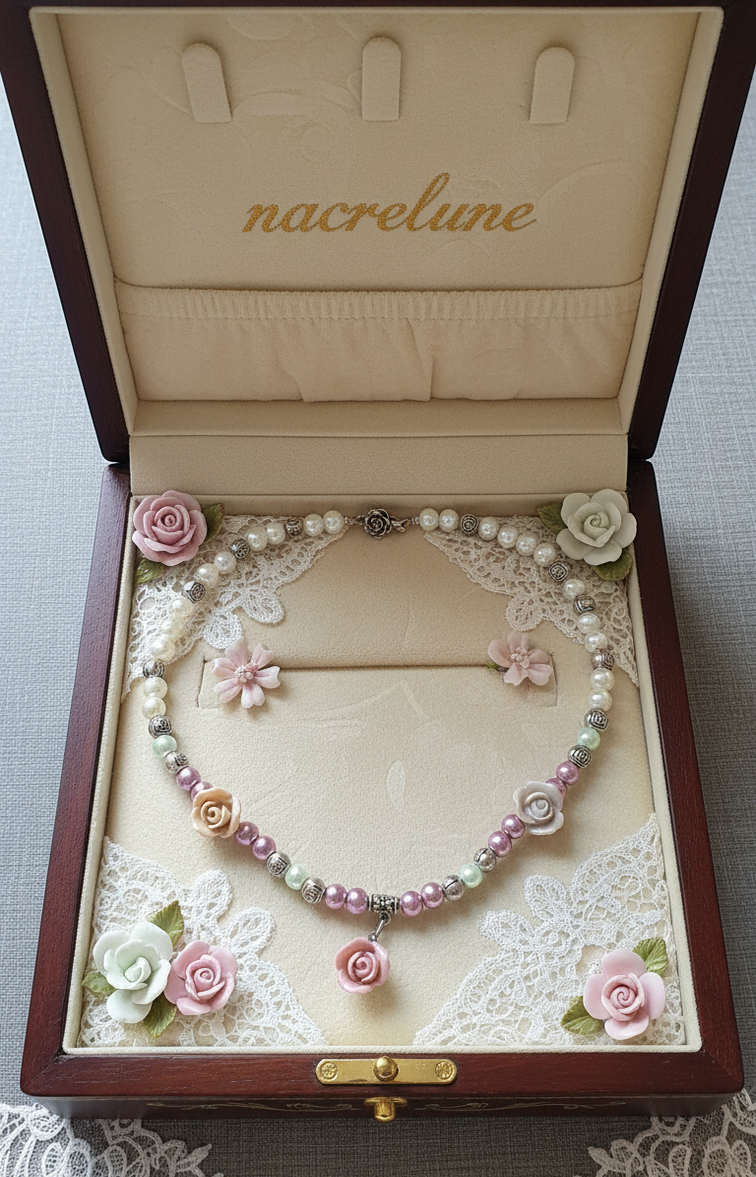 Collier fantaisie avec fleurs en résine et perles – NACRELUNE NACRELUNE collier