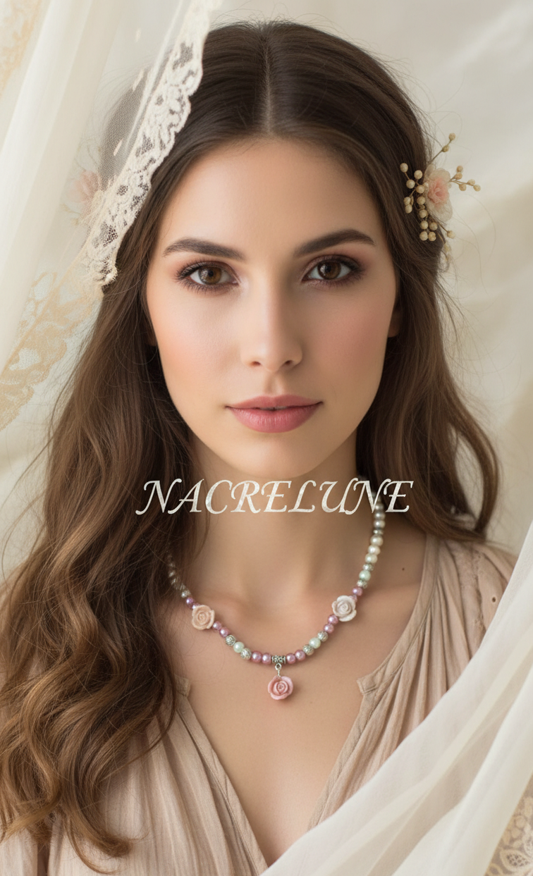 Collier fantaisie avec fleurs en résine et perles – NACRELUNE NACRELUNE collier