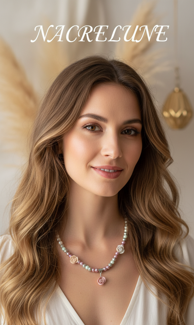 Collier fantaisie avec fleurs en résine et perles – NACRELUNE NACRELUNE collier