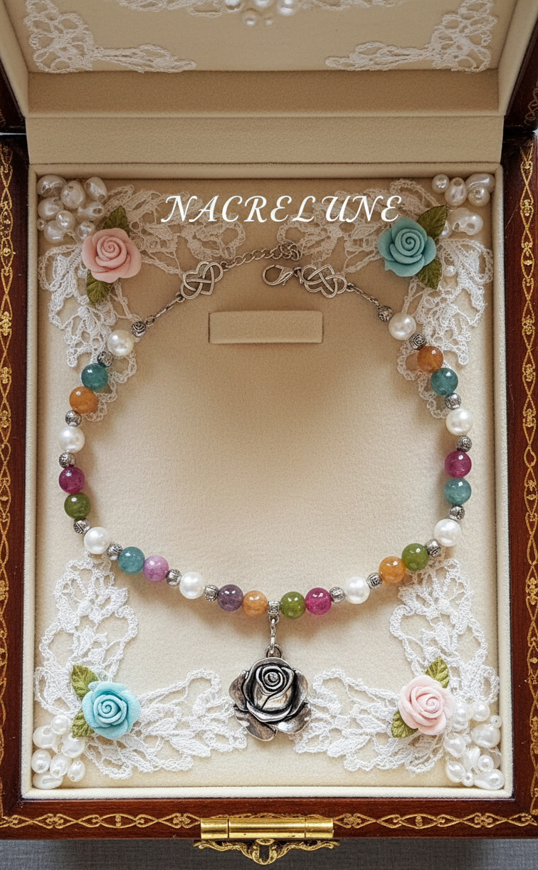 Collier agates variées colorées et rose en métal – NACRELUNE NACRELUNE collier