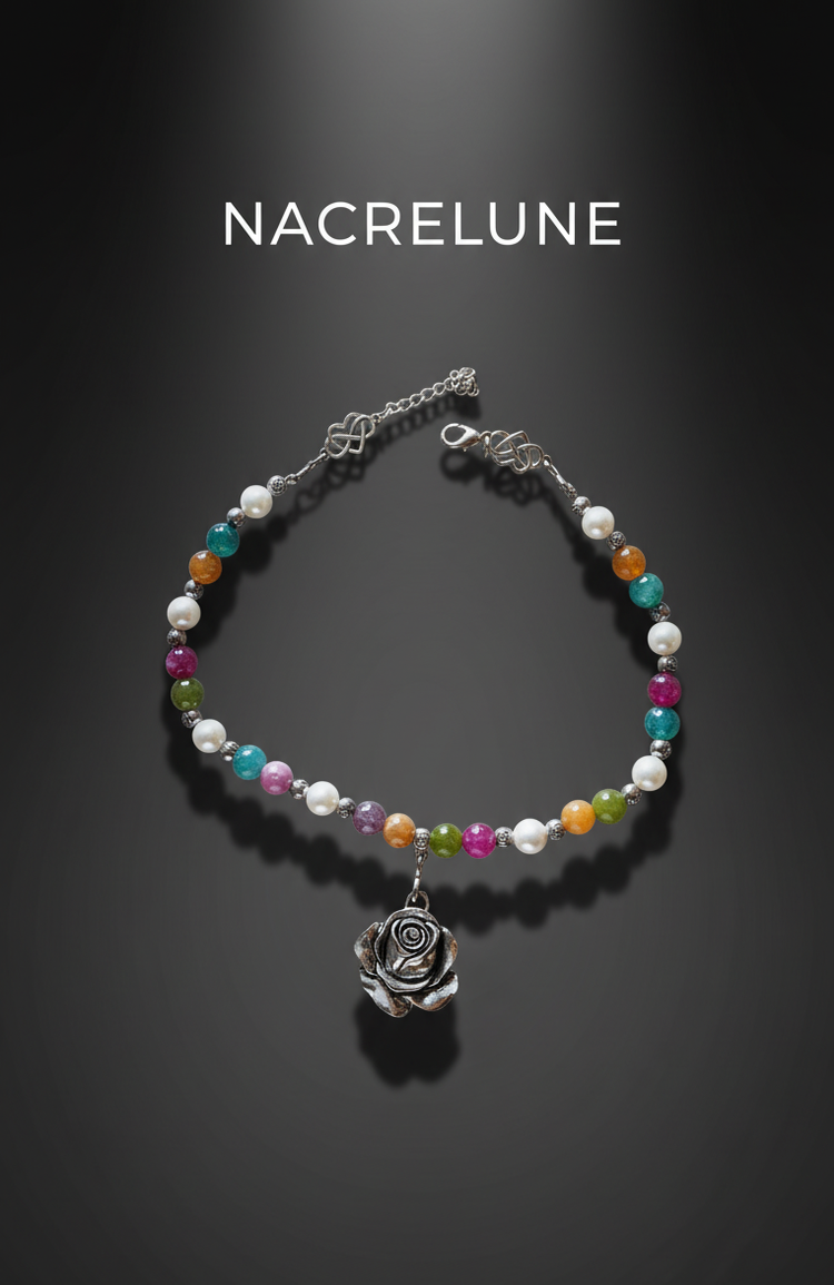 Collier agates variées colorées et rose en métal – NACRELUNE NACRELUNE collier