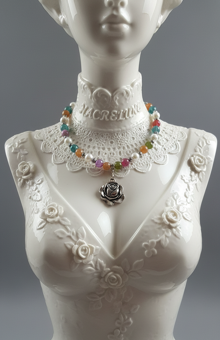 Collier agates variées colorées et rose en métal – NACRELUNE NACRELUNE collier