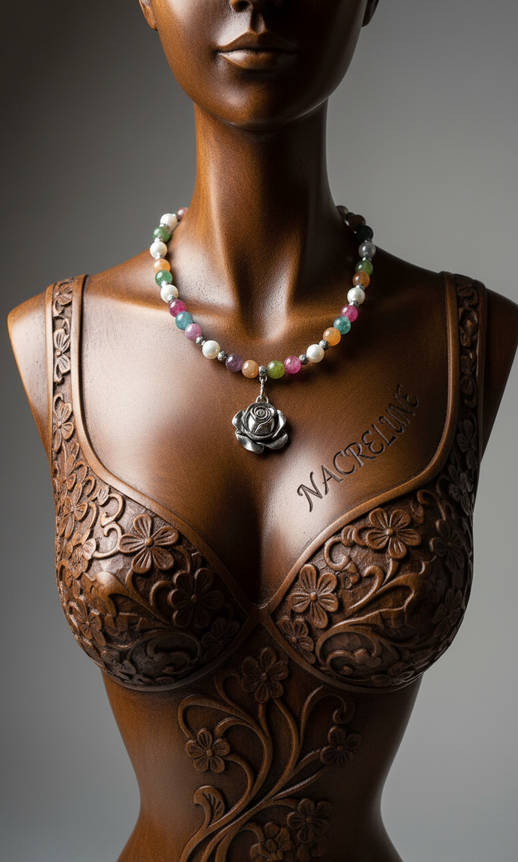 Collier agates variées colorées et rose en métal – NACRELUNE NACRELUNE collier