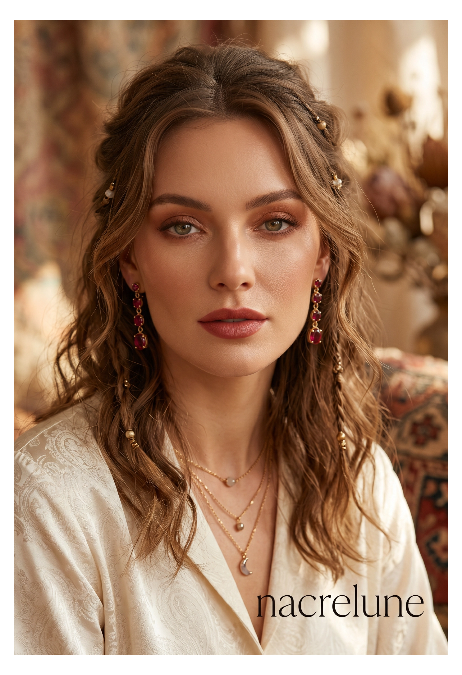 👑Boucles d’oreille clip vintage imitation rubis