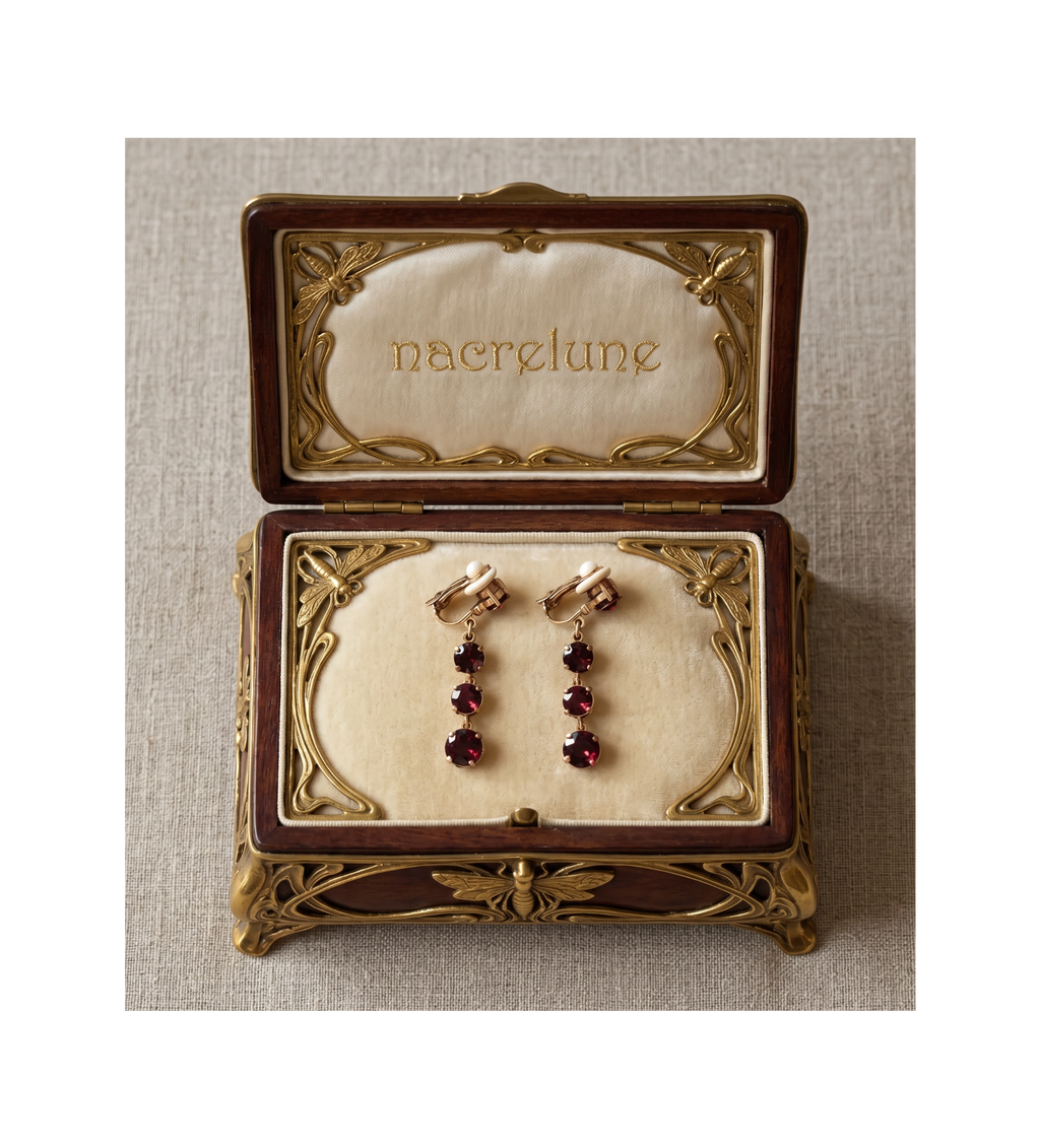 👑Boucles d’oreille clip vintage imitation rubis