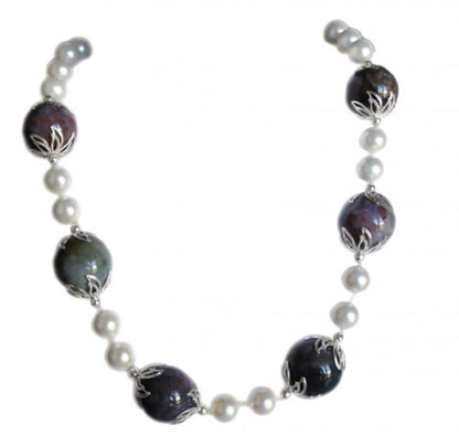 Mother-of-pearl pearl and large Indian agate necklace N155