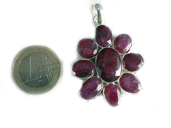 precious stone pendant on silver (Red) N22