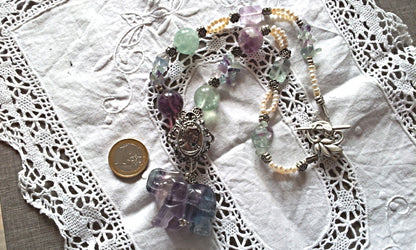 Natural fluorite necklace with elephant pendant and cameo N332T44