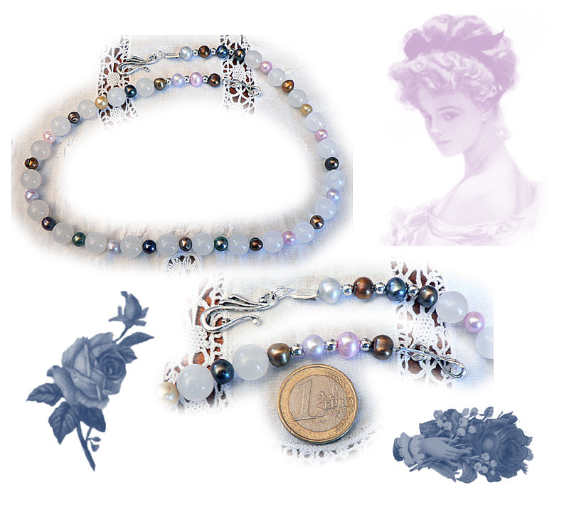 collier perles de culture multicolores et quartz blancs N52