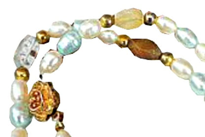 Pearl necklace with fire opals and aquamarines N96