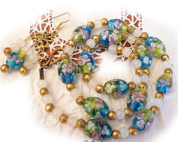 Floral glass bead set (Green)P243
