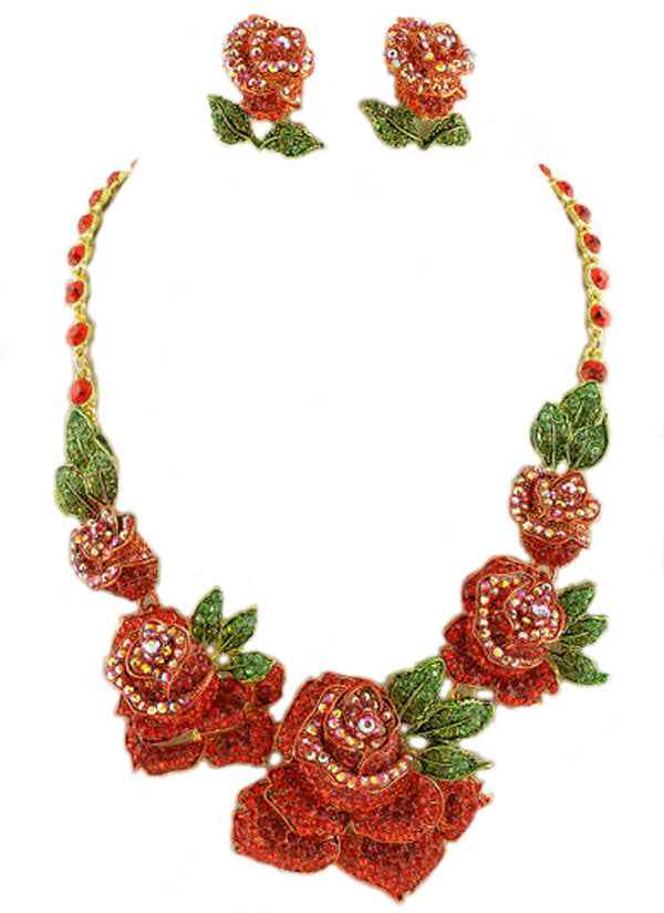 Grande parure en strass représentant des roses rouges nacrelune.com parure