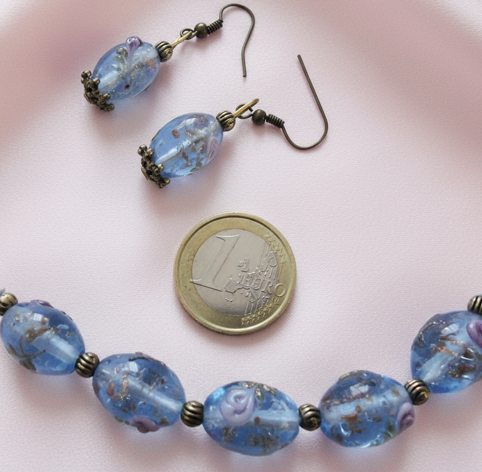 parure en perles de verre bleu NACRELUNE parure