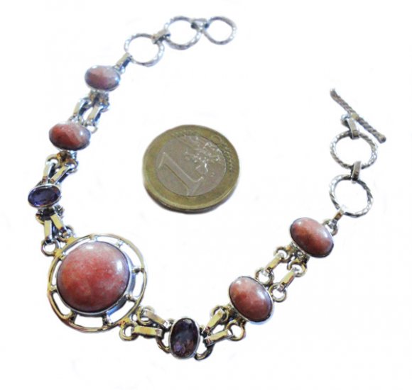 Silver bracelet with rhodocrosites and amethysts PRB21
