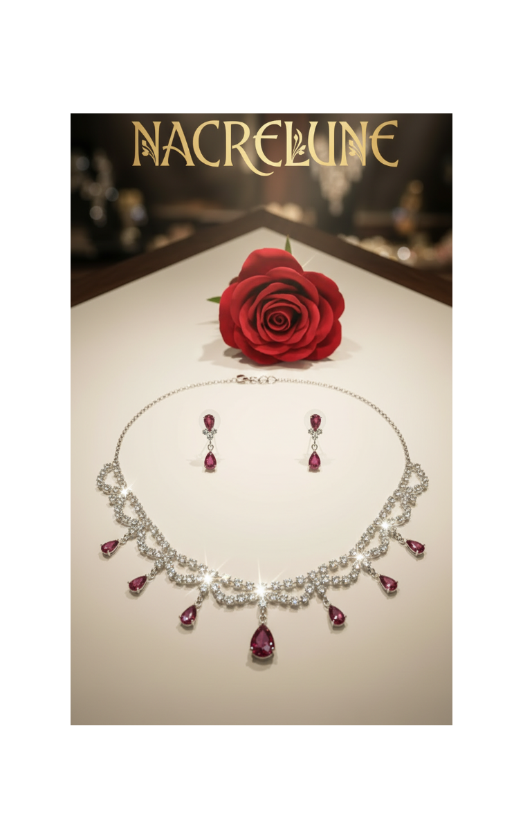 👑 Parure Vintage Strass Rouge & Blanc – Esprit Art Nouveau