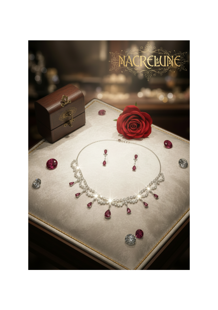 Conjunto de joyas de diamantes de imitación rojos y blancos