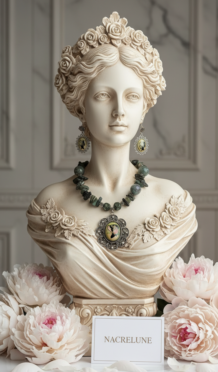 Parure Agate & Camée | Collier et Boucles d'Oreilles | NACRELUNE nacrelune.com parure