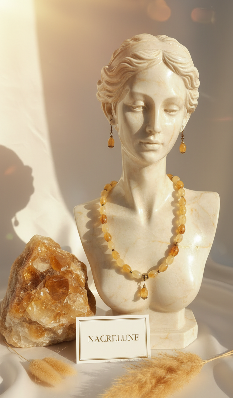 Parure Citrine Naturelle | Collier & Boucles d'Oreilles | NACRELUNE nacrelune.com parure