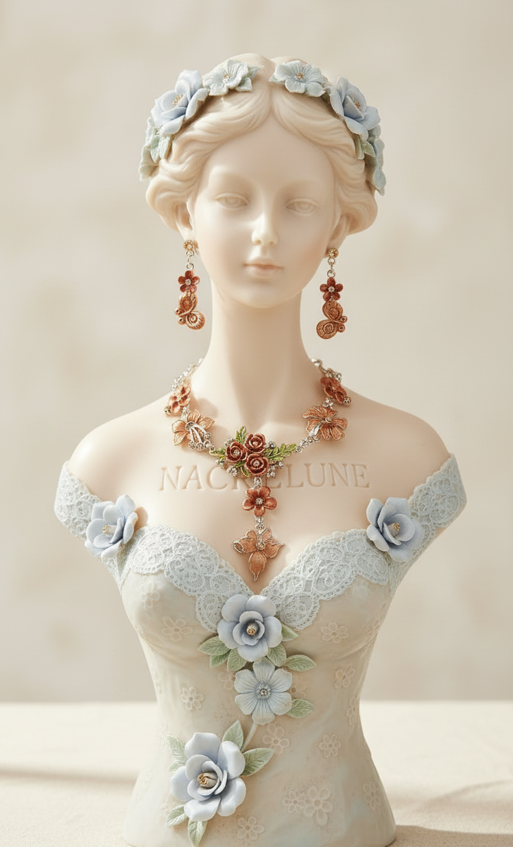 Parure Email Fleurs & Feuilles - Choisissez Votre Couleur - Eclat Floral & Personnalisation | NACRELUNE Marron NACRELUNE parure