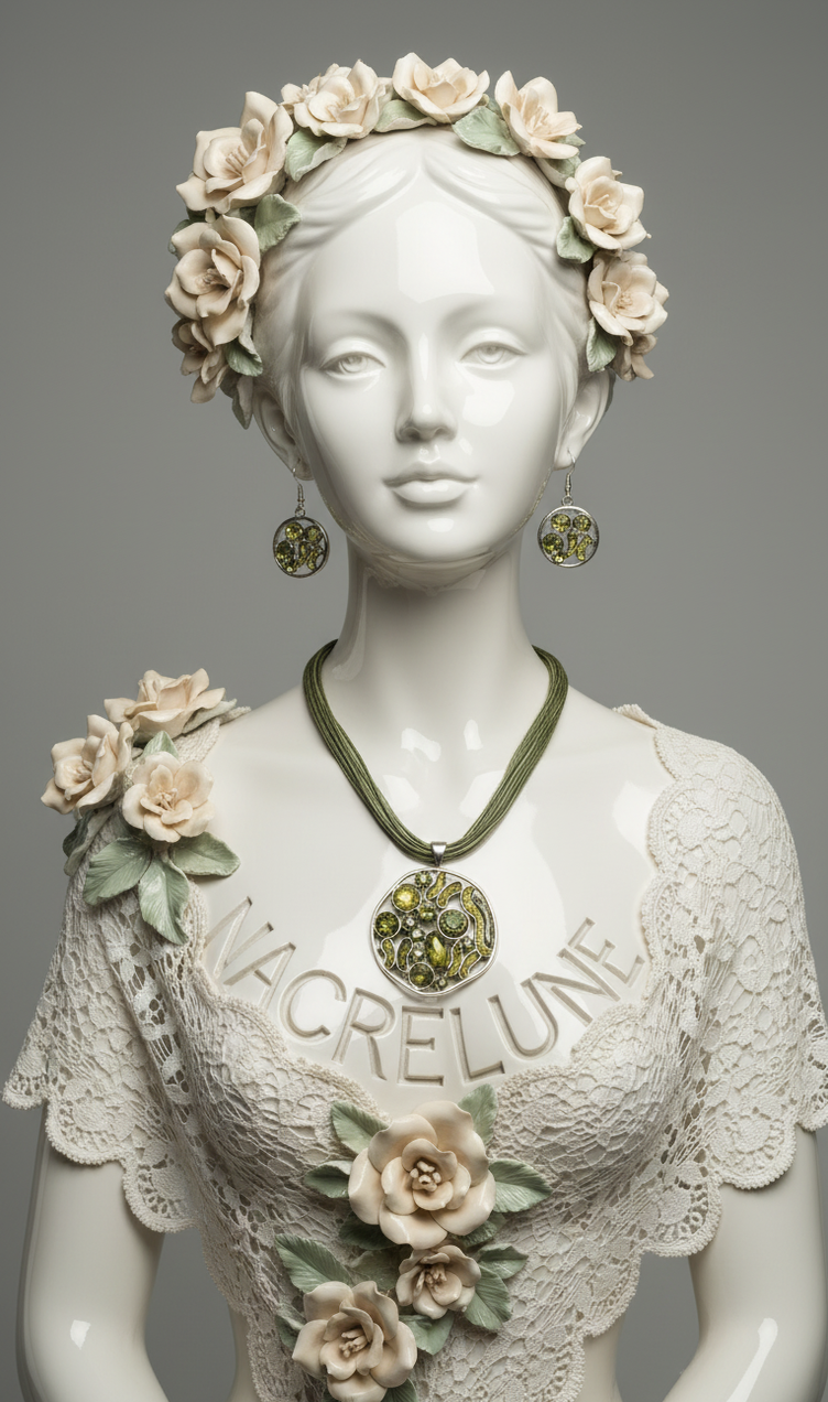 Parure Pendentif Email & Strass Vert avec Boucles Assorties - Fraicheur Naturelle & Eclat Printanier | NACRELUNE NACRELUNE parure