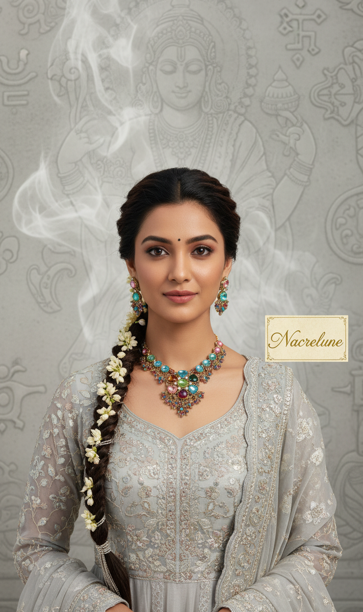 Parure Fantaisie de Style Hindou | Collier et Boucles d'Oreilles | NACRELUNE nacrelune.com parure