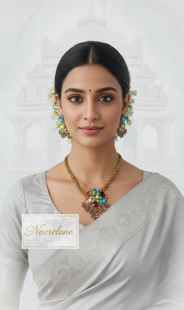 Parure Fantaisie de Style Hindou | Collier et Boucles d'Oreilles | NACRELUNE nacrelune.com parure