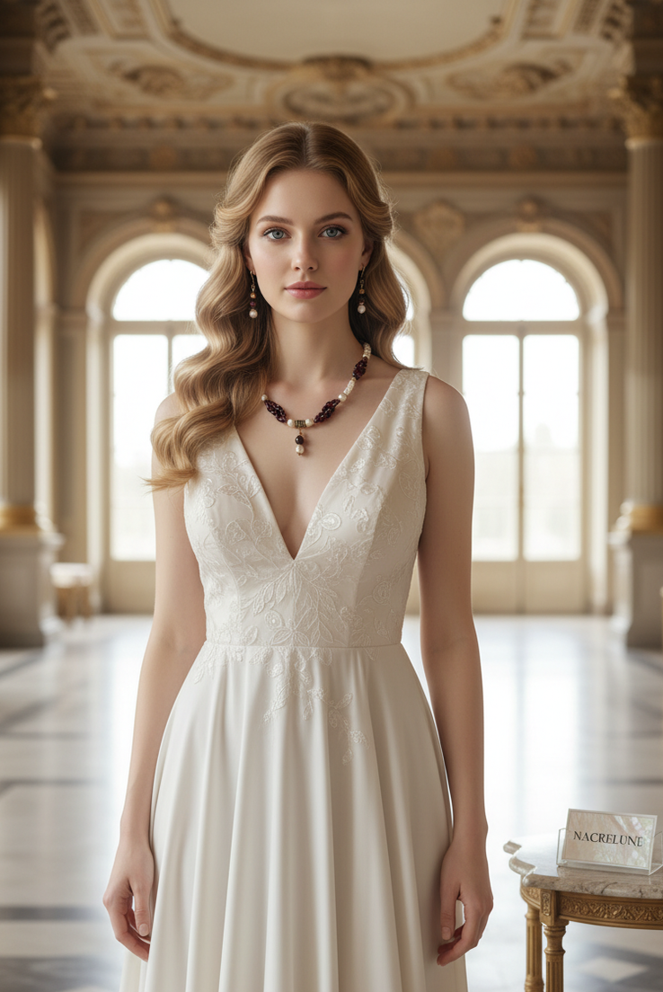 Garnet Pearl Cultured Necklace Natural Loops Set
