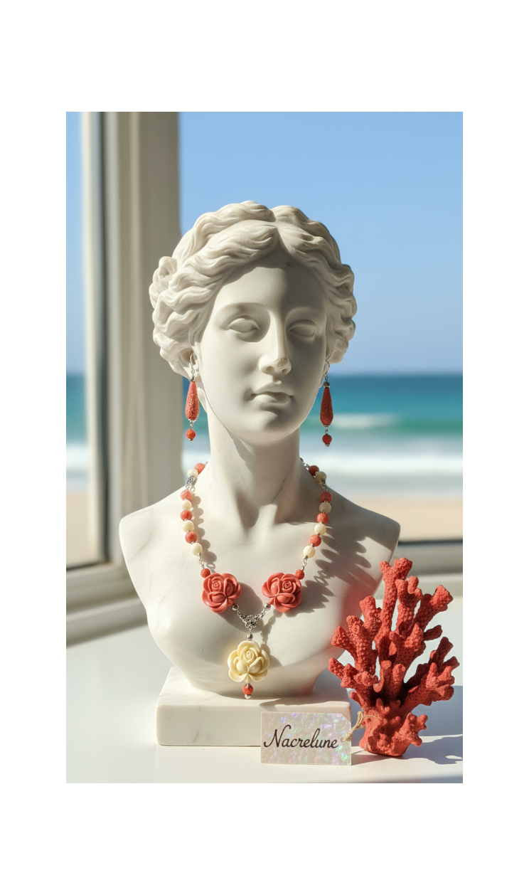 Parure Imitation Corail | Collier et Boucles d'Oreilles | NACRELUNE nacrelune.com parure