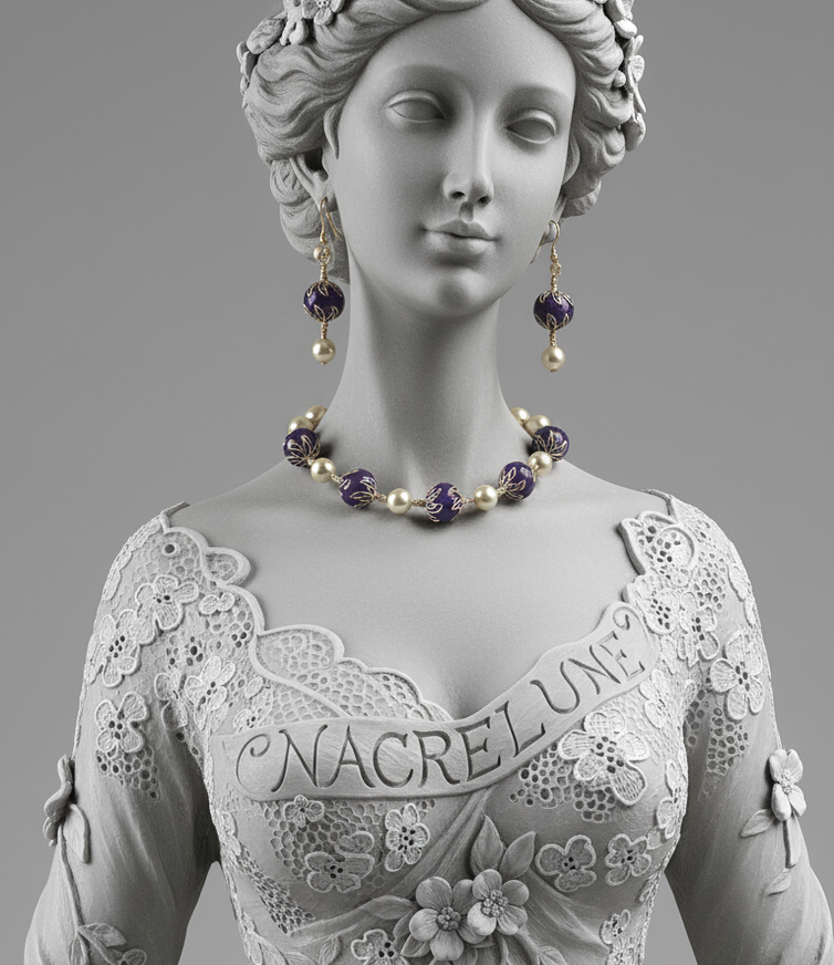 Parure Nacre & Amethystes Veritables Polies - Apaisement Intuition & Protection | NACRELUNE NACRELUNE parure
