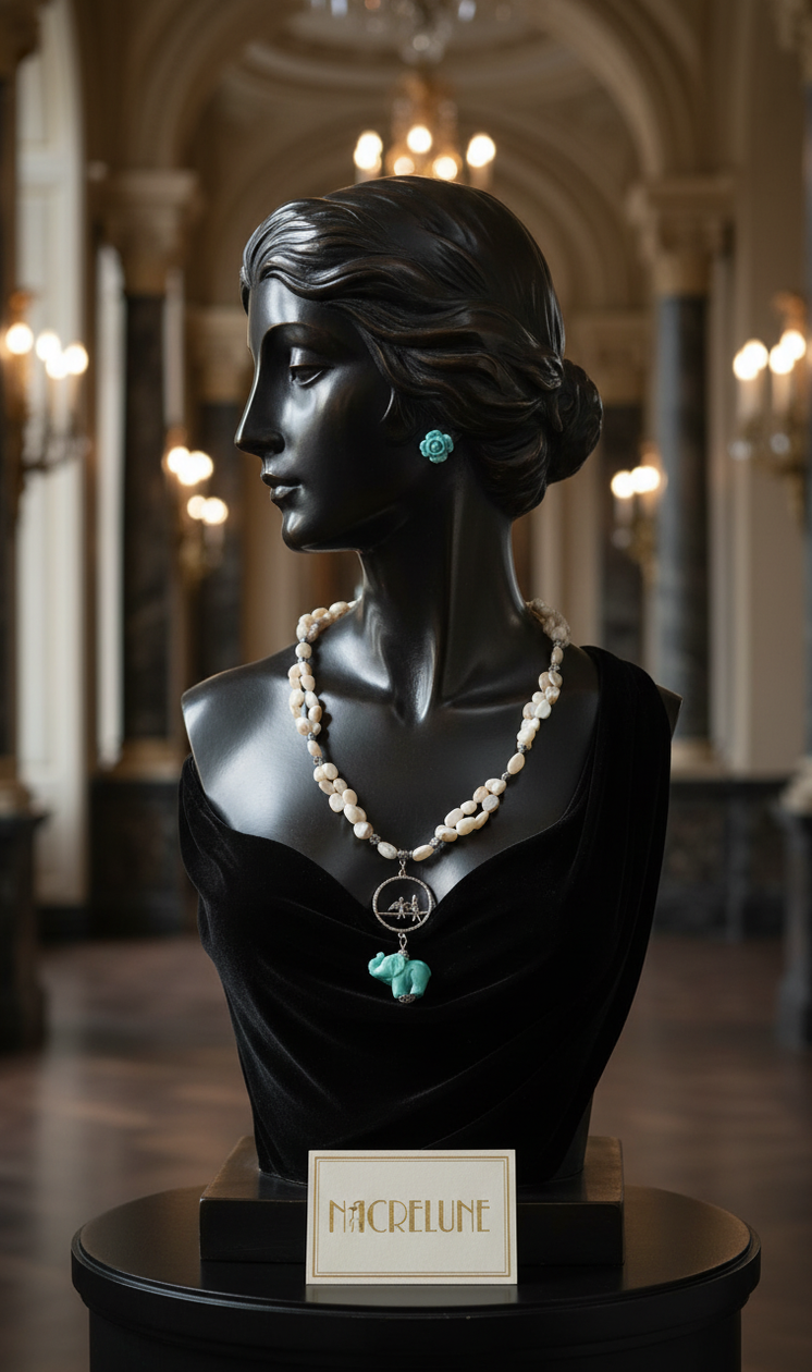 Parure Nacre & Éléphant en Résine | Collier et Boucles d'Oreilles | NACRELUNE nacrelune.com parure