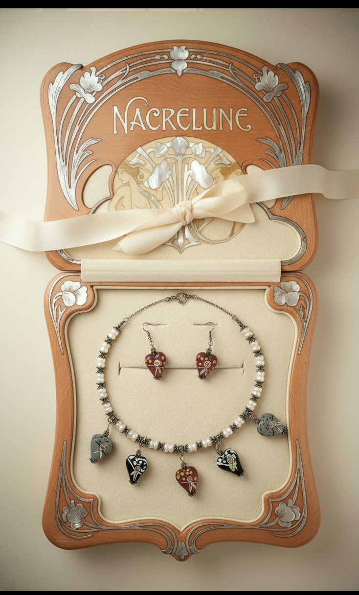 Parure Perles & Coeurs en Verre Decore - Bijou Artisanal Feminin | NACRELUNE NACRELUNE parure
