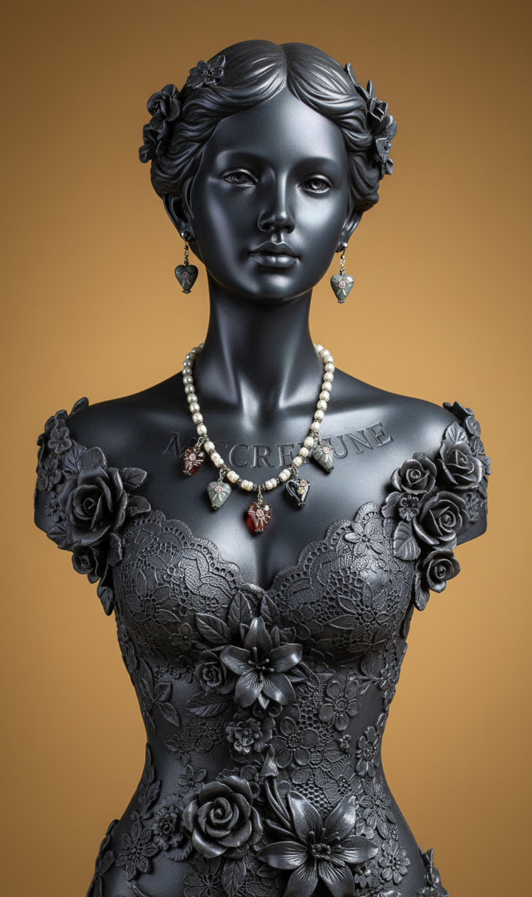 Jewelry set made of beads and decorated glass hearts