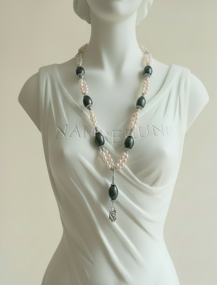 Parure Perles de Culture Saumon & Labradorite Naturelle – Collier et Boucles d'Oreilles | NACRELUNE NACRELUNE parure