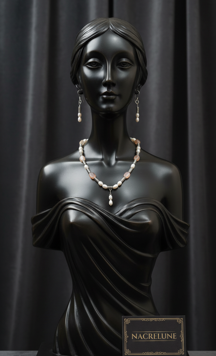 Moonstone beaded jewelry set with cultured pearls
