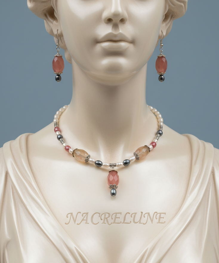 Parure Perles de Quartz Facettees Rouges - Passion Energie & Eclat Ardent | NACRELUNE NACRELUNE parure