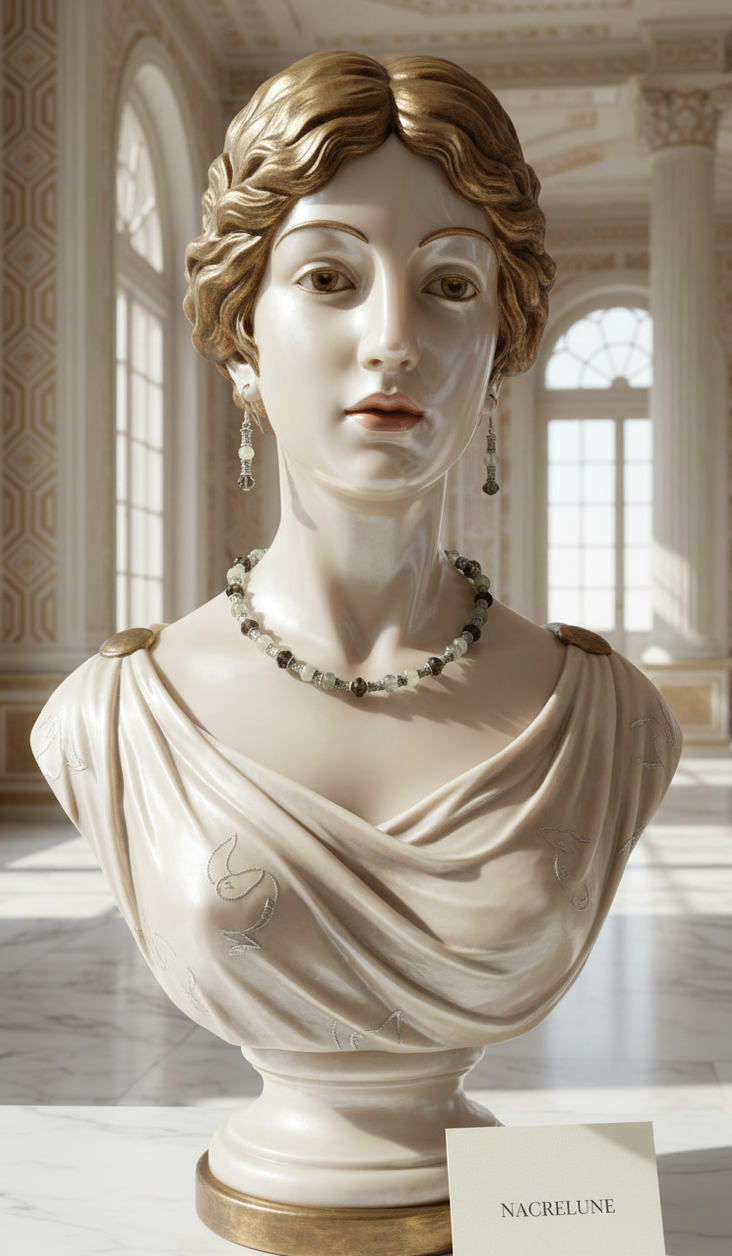 Parure Perles de Quartz Verts & Marrons | Collier et Boucles d'Oreilles | NACRELUNE nacrelune.com parure
