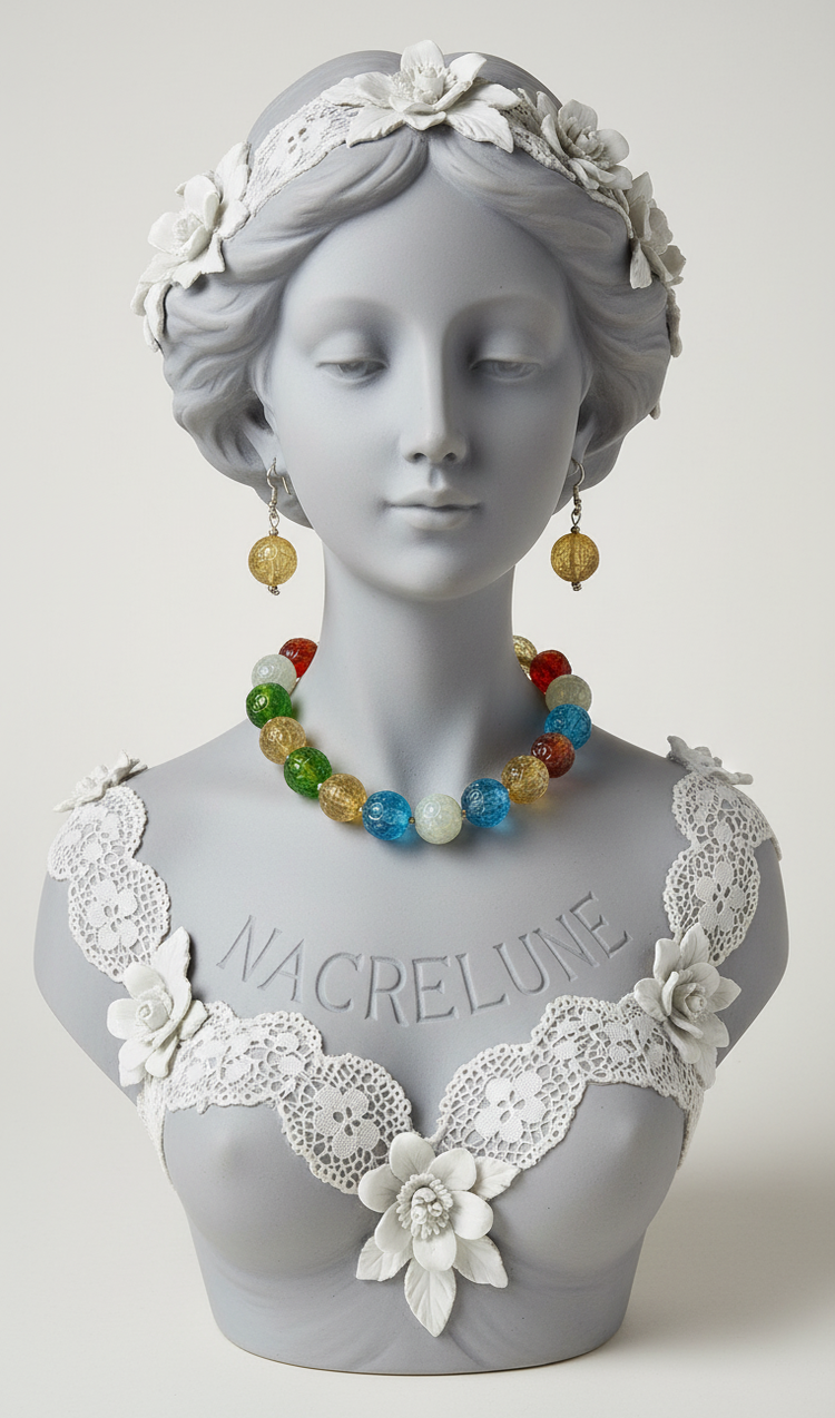 Parure Perles de Resine Gravee - Motifs Artisanaux Uniques & Originalite | NACRELUNE NACRELUNE parure