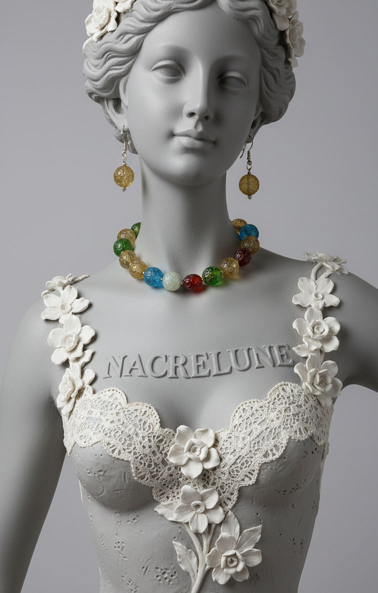 Parure Perles de Resine Gravee - Motifs Artisanaux Uniques & Originalite | NACRELUNE NACRELUNE parure