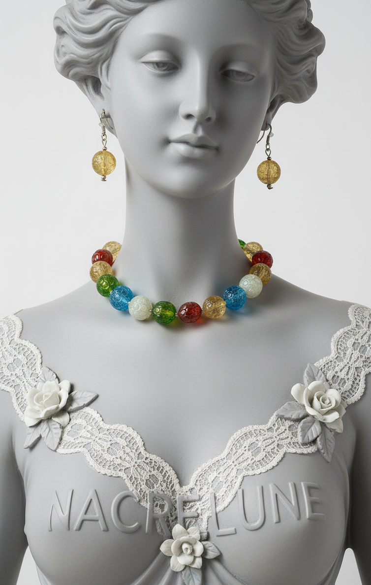 Parure Perles de Resine Gravee - Motifs Artisanaux Uniques & Originalite | NACRELUNE NACRELUNE parure