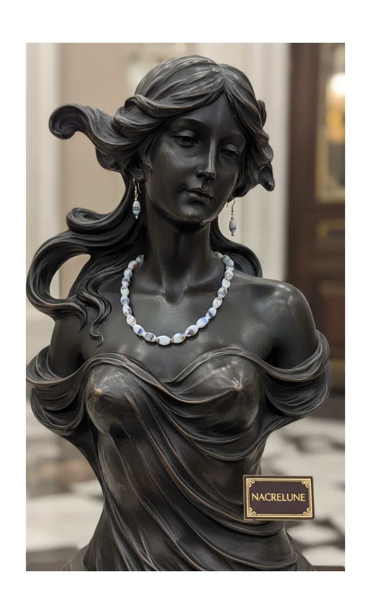 Parure Perles de Verre Blanc Décorées Multicolore | Collier et Boucles d'Oreilles | NACRELUNE nacrelune.com parure