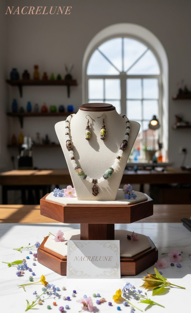 Parure Perles de Verre Blanches & Multicolores – Bijou Fantaisie Coloré | NACRELUNE nacrelune.com parure