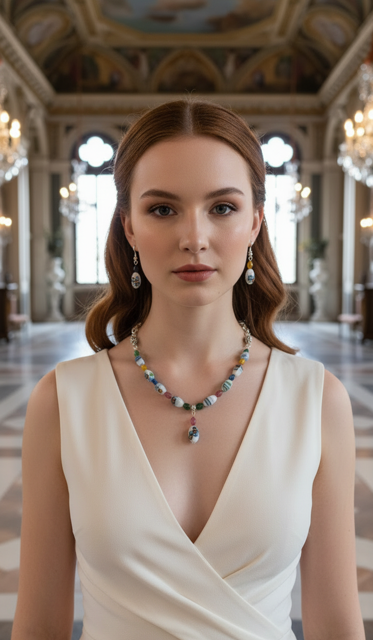 Parure Perles de Verre Colorées | Collier et Boucles d'Oreilles | NACRELUNE nacrelune.com parure