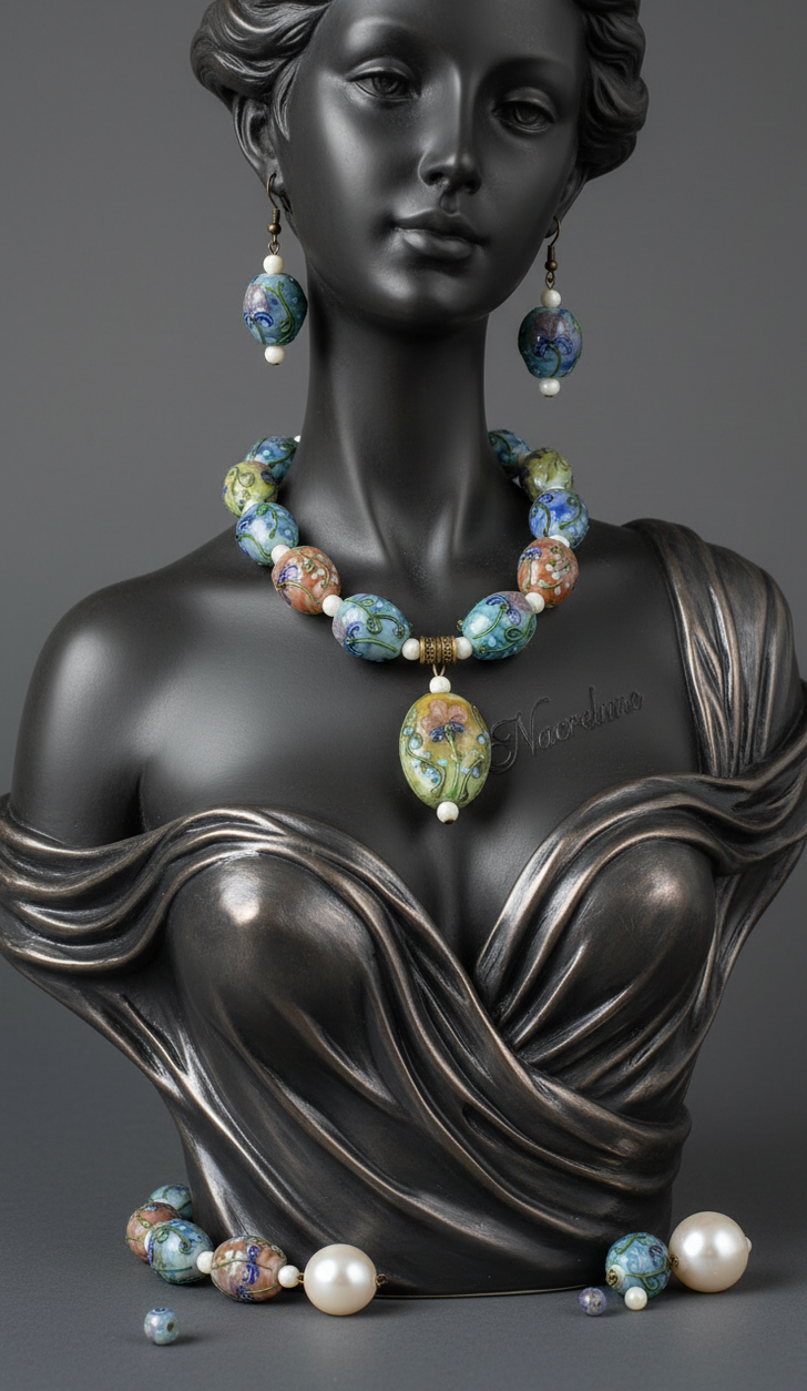 Parure Perles de Verre Decoree Multicolore - Bijou Artisanal Colore | NACRELUNE NACRELUNE parure
