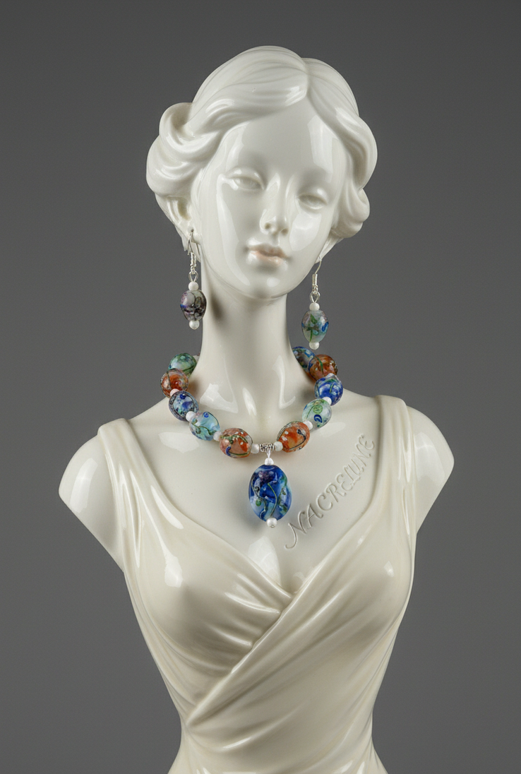 Parure Perles de Verre Venitien Decorees - Savoir-Faire Artisanal & Eclat Unique | NACRELUNE NACRELUNE parure