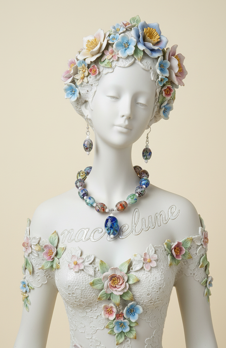 Parure Perles de Verre Venitien Decorees - Savoir-Faire Artisanal & Eclat Unique | NACRELUNE NACRELUNE parure