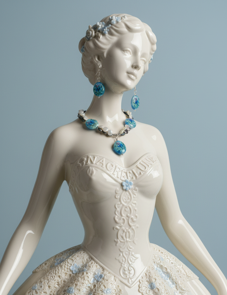 Parure Perles de Verre Venitien Decorees & Pastilles de Nacre - Richesse Texturale & Eclat Artisanal | NACRELUNE NACRELUNE parure