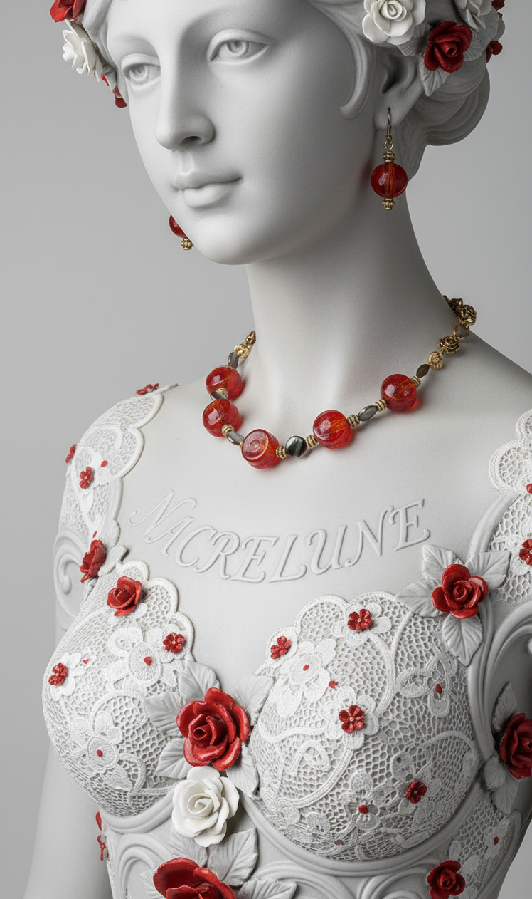 Parure Rouge en Verre Venitien & Perles de Nacre Noire - Passion & Sophistication | NACRELUNE NACRELUNE parure